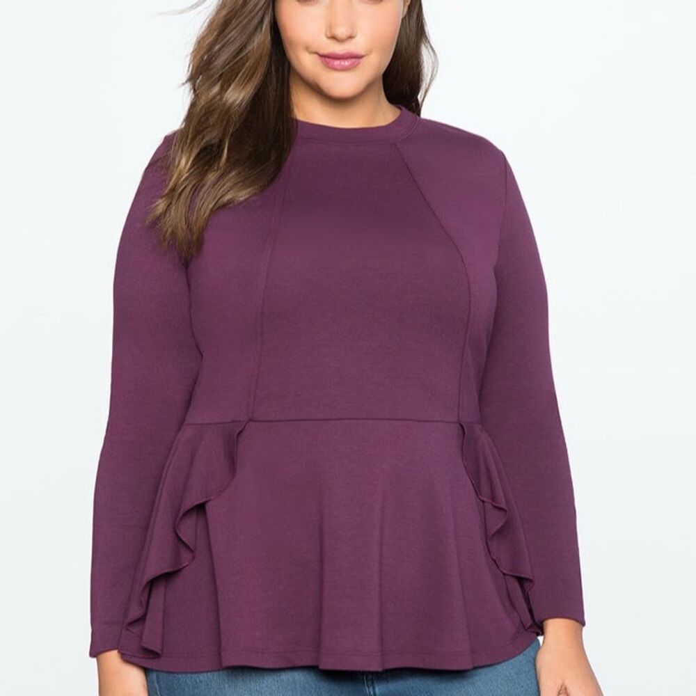 Eloquii Plus Size 24 Purple Peplum Blouse Long Sleeve Casual Top